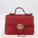 GUCCI GG Marmont Hand Bag Leather 2way Red Gold Tone 498110 Auth ep16711V-12