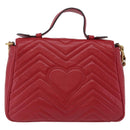 GUCCI GG Marmont Hand Bag Leather 2way Red Gold Tone 498110 Auth ep16711V-2