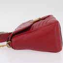 GUCCI GG Marmont Hand Bag Leather 2way Red Gold Tone 498110 Auth ep16711V-5