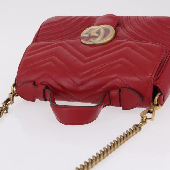 GUCCI GG Marmont Hand Bag Leather 2way Red Gold Tone 498110 Auth ep16711V
