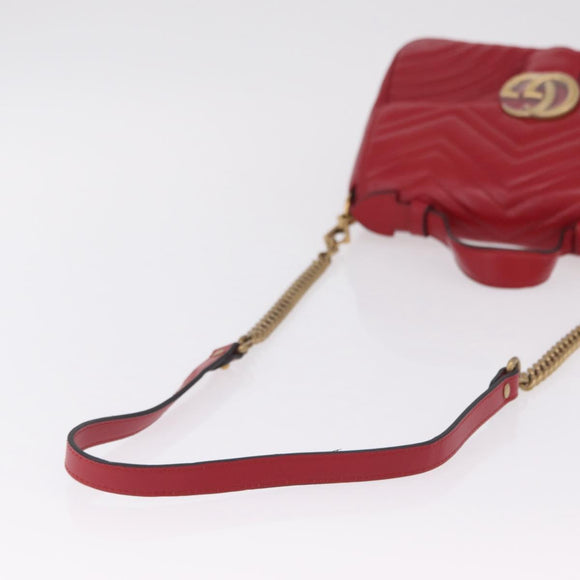 GUCCI GG Marmont Hand Bag Leather 2way Red Gold Tone 498110 Auth ep16711V