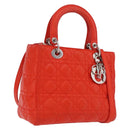 Christian Dior Lady Dior Canage Hand Bag Leather 2way Red Silver Auth ep16721V-1