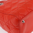 Christian Dior Lady Dior Canage Hand Bag Leather 2way Red Silver Auth ep16721V-15