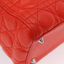 Christian Dior Lady Dior Canage Hand Bag Leather 2way Red Silver Auth ep16721V-17