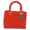 Christian Dior Lady Dior Canage Hand Bag Leather 2way Red Silver Auth ep16721V-2