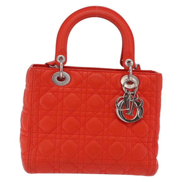 Christian Dior Lady Dior Canage Hand Bag Leather 2way Red Silver Auth ep16721V