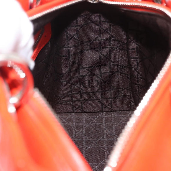 Christian Dior Lady Dior Canage Hand Bag Leather 2way Red Silver Auth ep16721V
