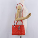 Christian Dior Lady Dior Canage Hand Bag Leather 2way Red Silver Auth ep16721V-29