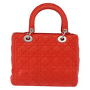 Christian Dior Lady Dior Canage Hand Bag Leather 2way Red Silver Auth ep16721V-3