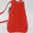 Christian Dior Lady Dior Canage Hand Bag Leather 2way Red Silver Auth ep16721V-4