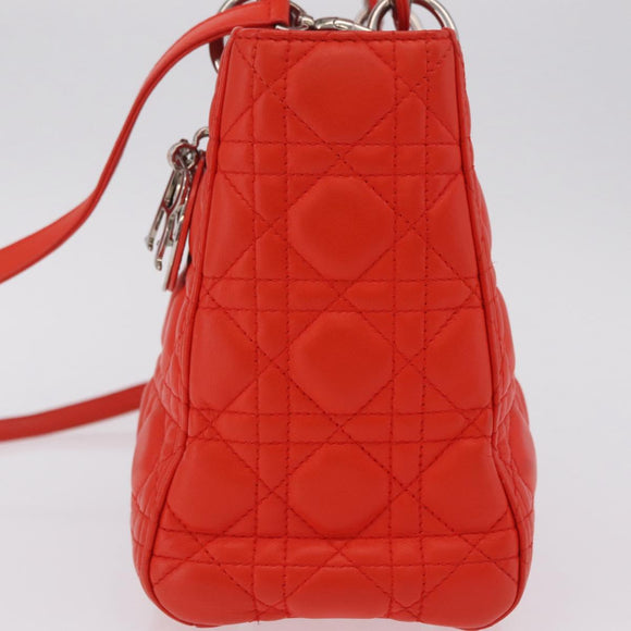 Christian Dior Lady Dior Canage Hand Bag Leather 2way Red Silver Auth ep16721V