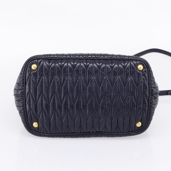 Miu Miu Hand Bag Leather 2way Navy Gold Tone Auth ep16722V