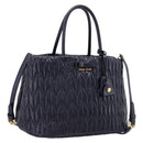 Miu Miu Hand Bag Leather 2way Navy Gold Tone Auth ep16722V-1