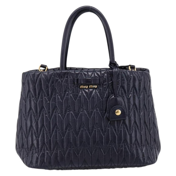 Miu Miu Hand Bag Leather 2way Navy Gold Tone Auth ep16722V