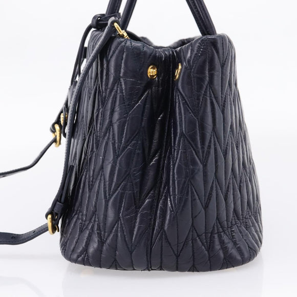 Miu Miu Hand Bag Leather 2way Navy Gold Tone Auth ep16722V