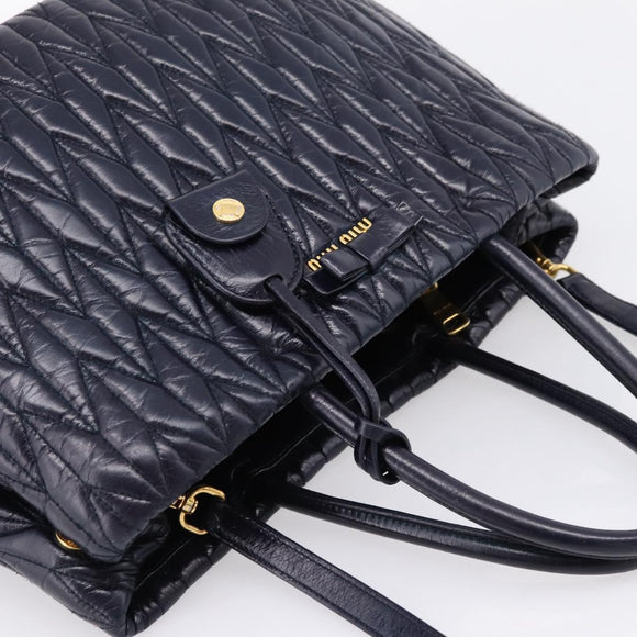 Miu Miu Hand Bag Leather 2way Navy Gold Tone Auth ep16722V