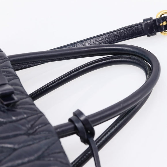 Miu Miu Hand Bag Leather 2way Navy Gold Tone Auth ep16722V