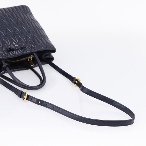 Miu Miu Hand Bag Leather 2way Navy Gold Tone Auth ep16722V