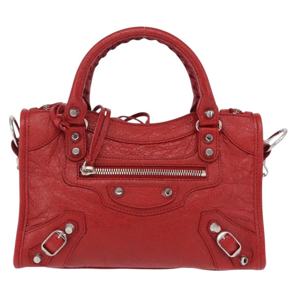 Balenciaga Classic Mini City Hand Bag Leather 2way Red 300295 Auth ep16728M