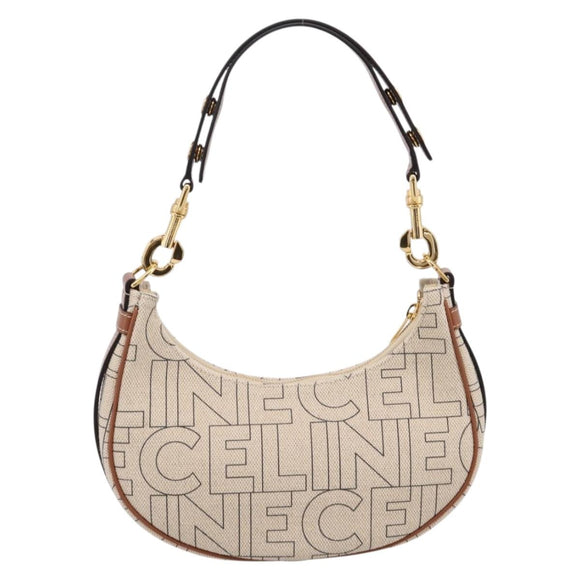 CELINE Medium Ava Shoulder Bag Canvas Beige Gold Tone Auth ep16729M