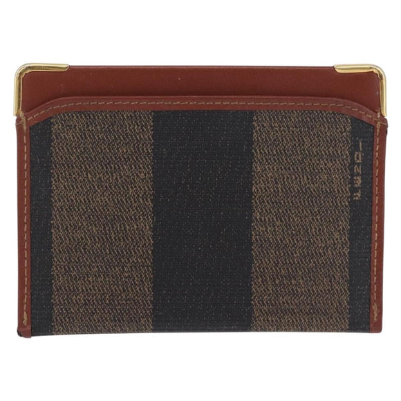 FENDI Pecan Card Case PVC Black Gold Tone Auth ep16739A