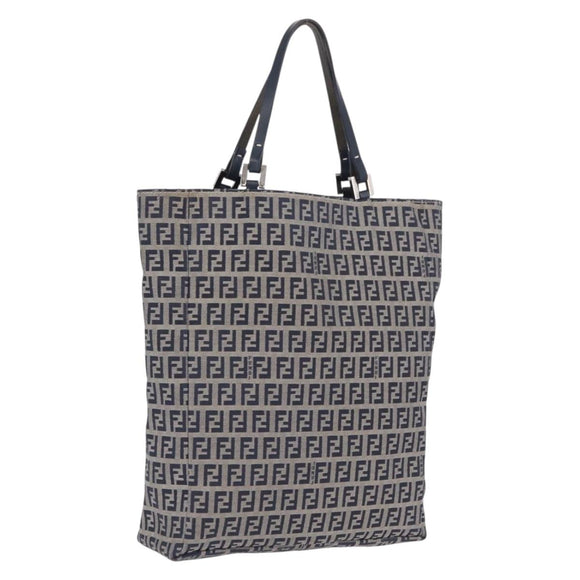 FENDI Zucchino Canvas Hand Bag Navy Silver Auth ep16741