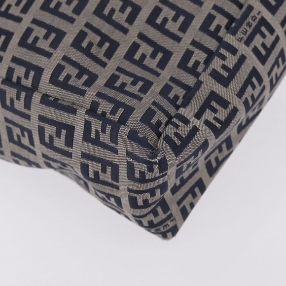 FENDI Zucchino Canvas Hand Bag Navy Silver Auth ep16741