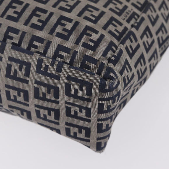 FENDI Zucchino Canvas Hand Bag Navy Silver Auth ep16741