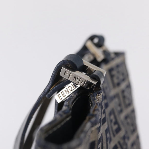 FENDI Zucchino Canvas Hand Bag Navy Silver Auth ep16741