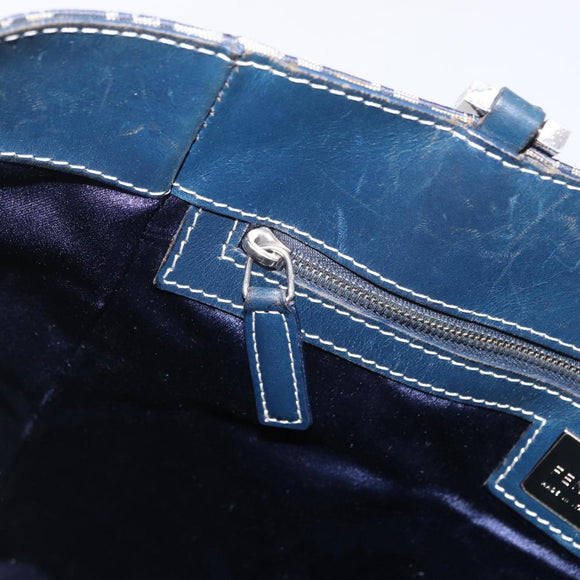 FENDI Zucchino Canvas Hand Bag Navy Silver Auth ep16741