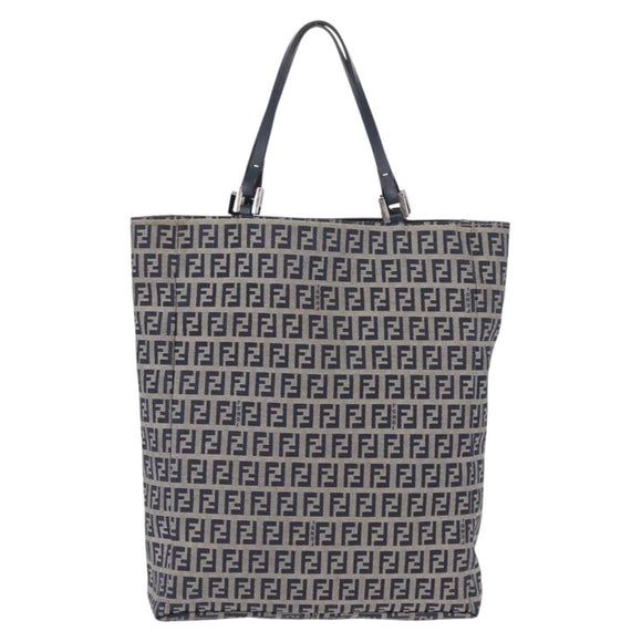 FENDI Zucchino Canvas Hand Bag Navy Silver Auth ep16741