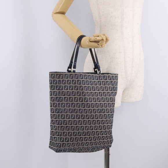 FENDI Zucchino Canvas Hand Bag Navy Silver Auth ep16741