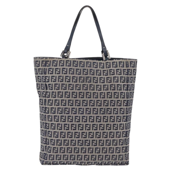FENDI Zucchino Canvas Hand Bag Navy Silver Auth ep16741