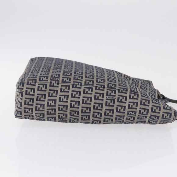 FENDI Zucchino Canvas Hand Bag Navy Silver Auth ep16741