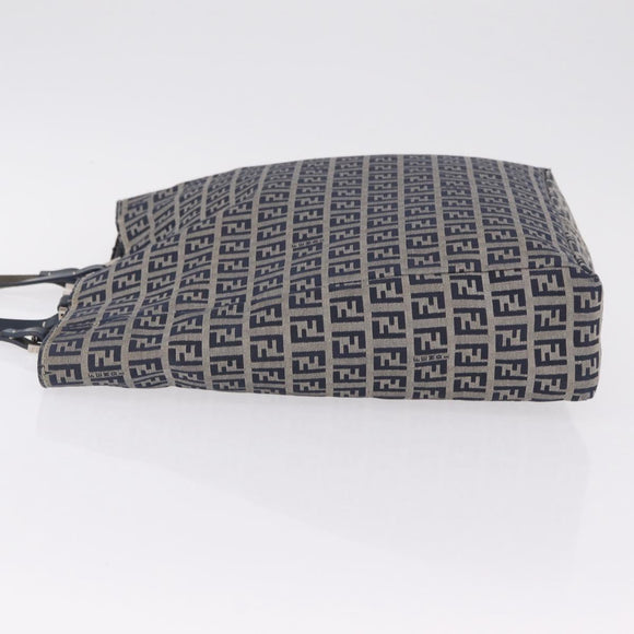 FENDI Zucchino Canvas Hand Bag Navy Silver Auth ep16741