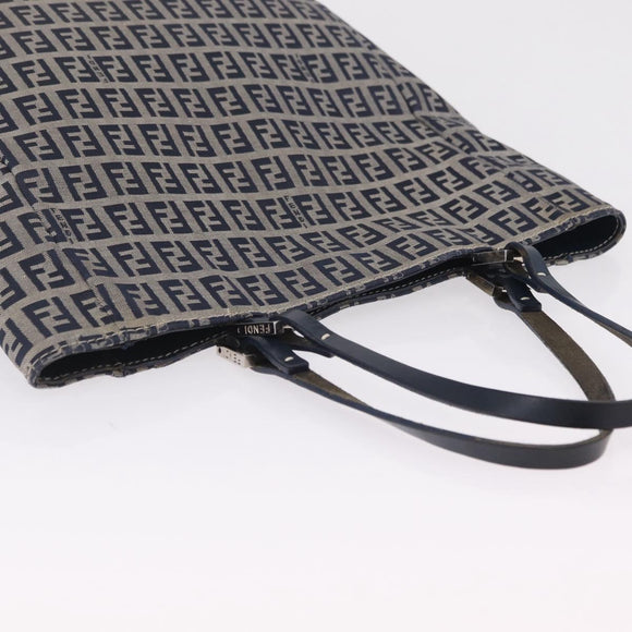 FENDI Zucchino Canvas Hand Bag Navy Silver Auth ep16741