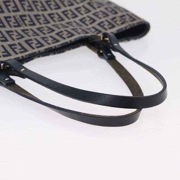 FENDI Zucchino Canvas Hand Bag Navy Silver Auth ep16741
