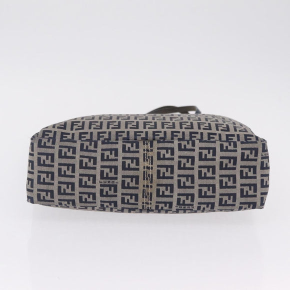 FENDI Zucchino Canvas Hand Bag Navy Silver Auth ep16741