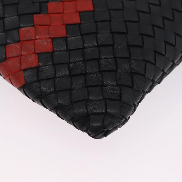 Bottega Veneta INTRECCIATO Clutch Bag Leather Black Red Auth ep16743