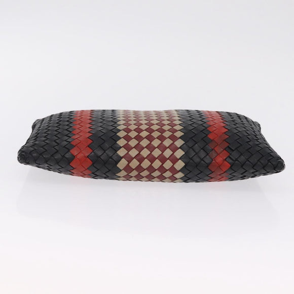 Bottega Veneta INTRECCIATO Clutch Bag Leather Black Red Auth ep16743