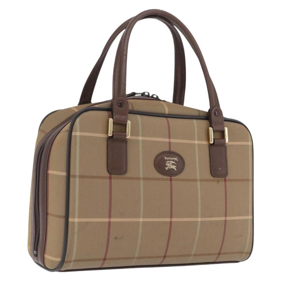 Burberrys Nova Check Hand Bag Canvas Beige Gold Tone Auth ep16747
