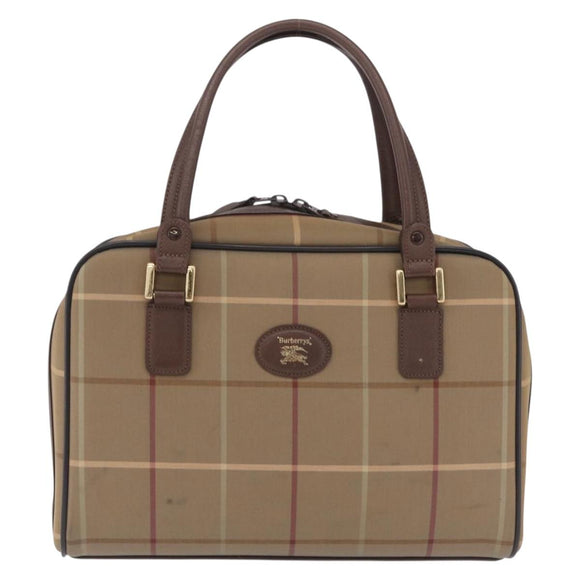 Burberrys Nova Check Hand Bag Canvas Beige Gold Tone Auth ep16747