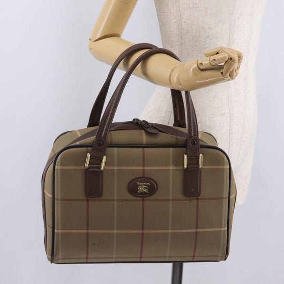Burberrys Nova Check Hand Bag Canvas Beige Gold Tone Auth ep16747
