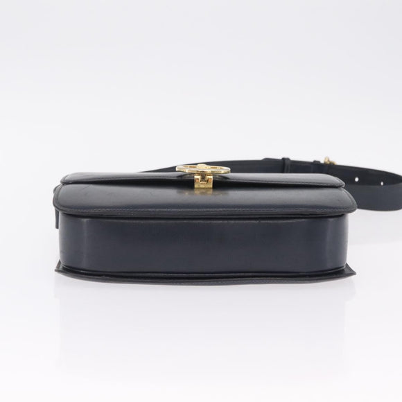CELINE Shoulder Bag Leather Navy Gold Tone Auth ep16758