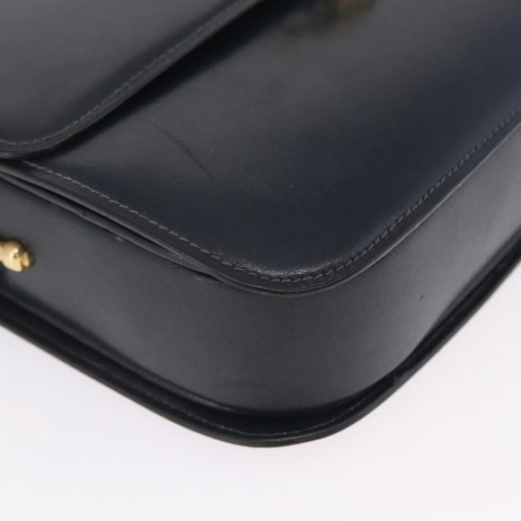 CELINE Shoulder Bag Leather Navy Gold Tone Auth ep16758