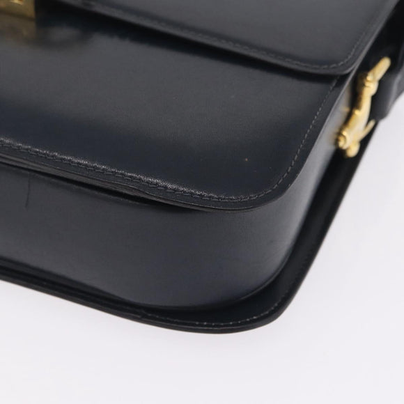 CELINE Shoulder Bag Leather Navy Gold Tone Auth ep16758
