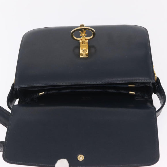 CELINE Shoulder Bag Leather Navy Gold Tone Auth ep16758
