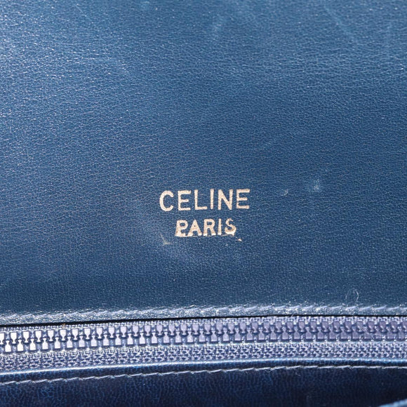 CELINE Shoulder Bag Leather Navy Gold Tone Auth ep16758