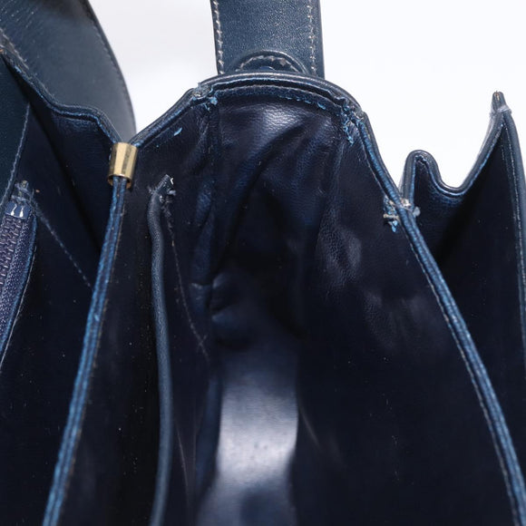 CELINE Shoulder Bag Leather Navy Gold Tone Auth ep16758