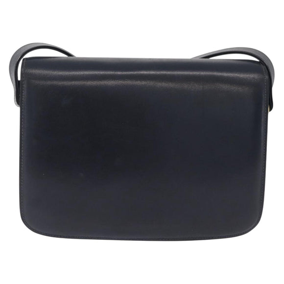 CELINE Shoulder Bag Leather Navy Gold Tone Auth ep16758